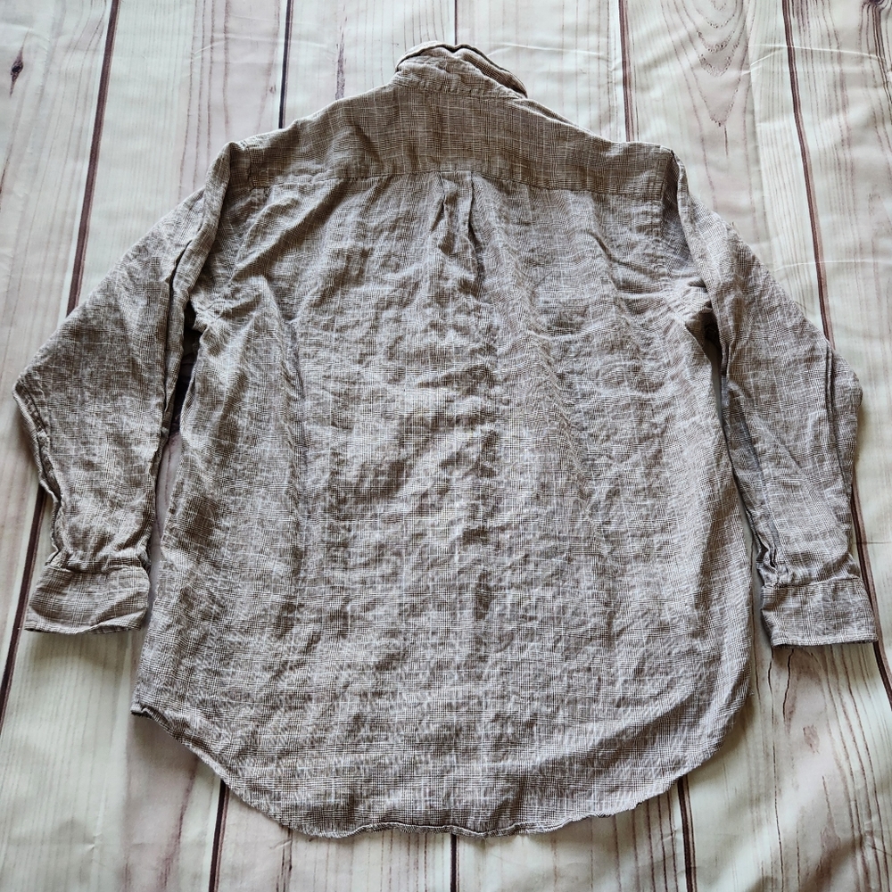 **SOLD** Brooks Brothers 100% Irish Linen Brown Plaid Long Sleeve Shirt Size L - Picture 4 of 6